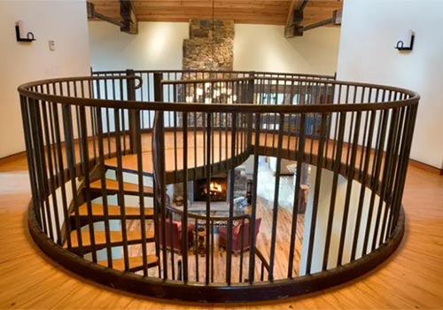 豐臺最新室內外現代圓形黑色鐵藝欄桿樓梯扶手設計效果圖