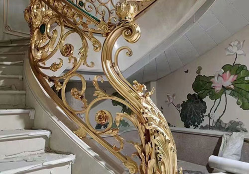 別墅異形銅藝雕刻樓梯扶手設計裝修效果圖